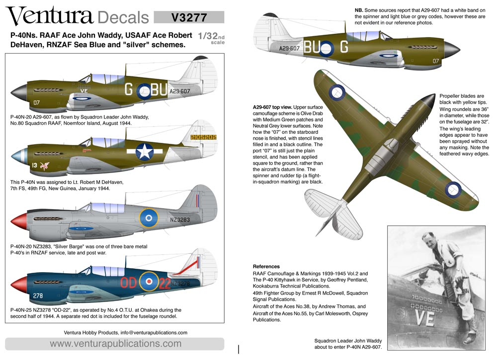 V3277. P-40Ns. RNZAF Sea Blue scheme, RAAF Ace, USAAF Pacific