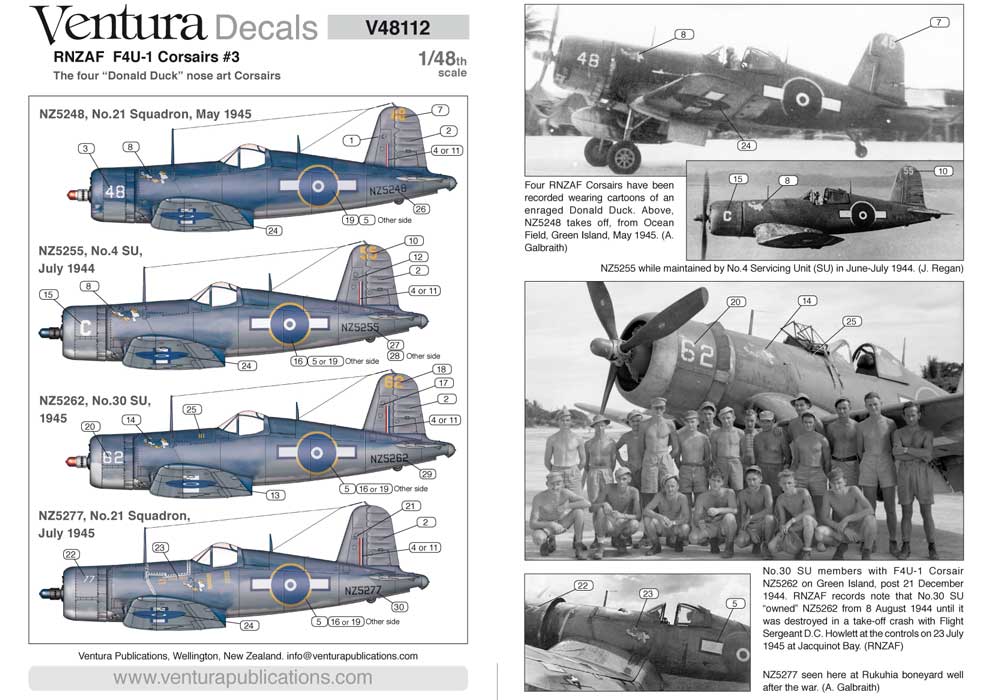 V48112: RNZAF F4U-1 Corsairs . “Donald Duck” nose art