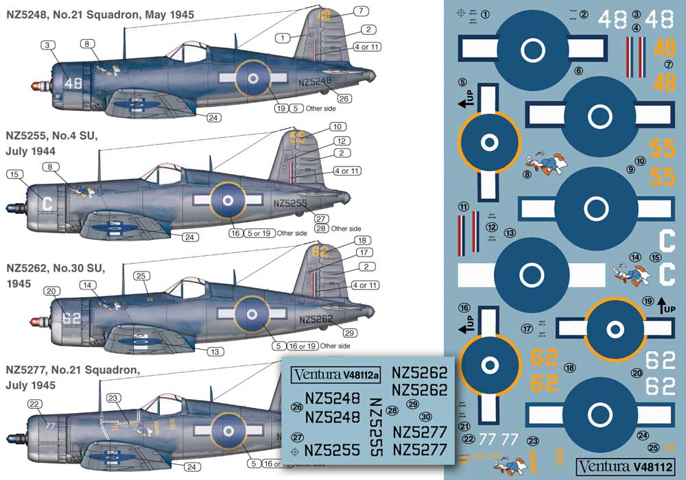 V48112: RNZAF F4U-1 Corsairs . “Donald Duck” nose art