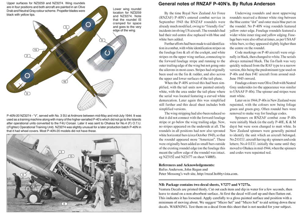 V7277: RNZAF P-40 N, Pacific Theatre. Later aircraft, large bars