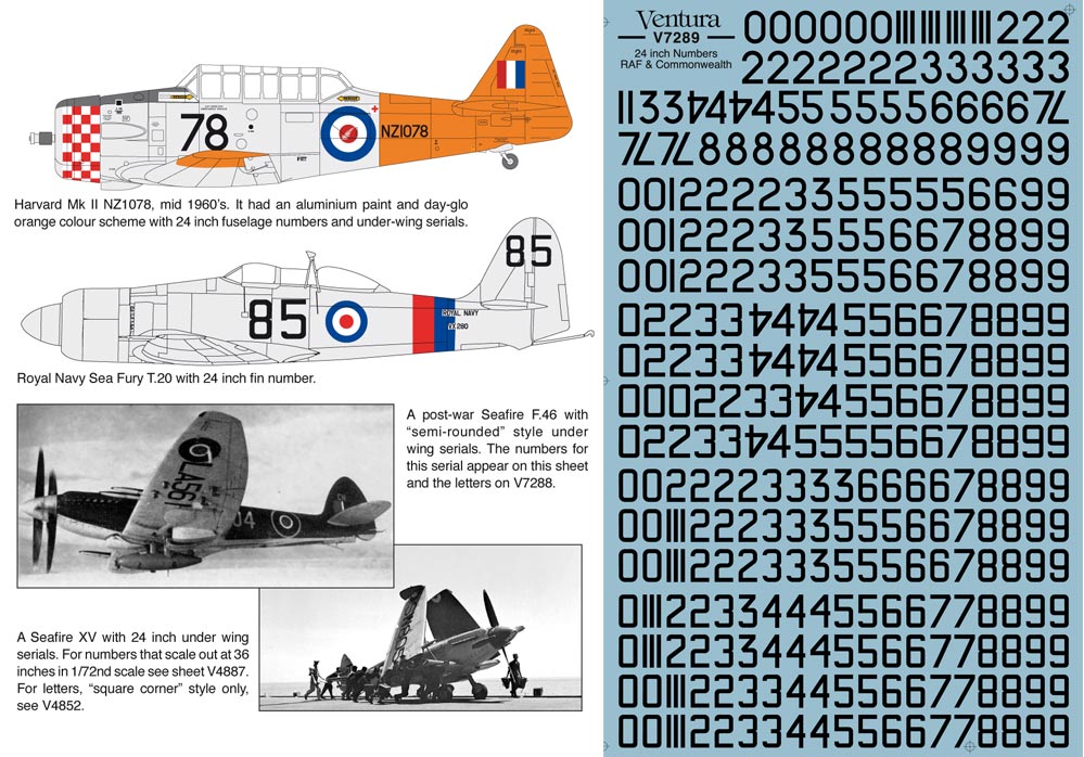 V7289: BLACK 24 inch numbers for RAF, RN, RAAF, RCAF, RNZAF